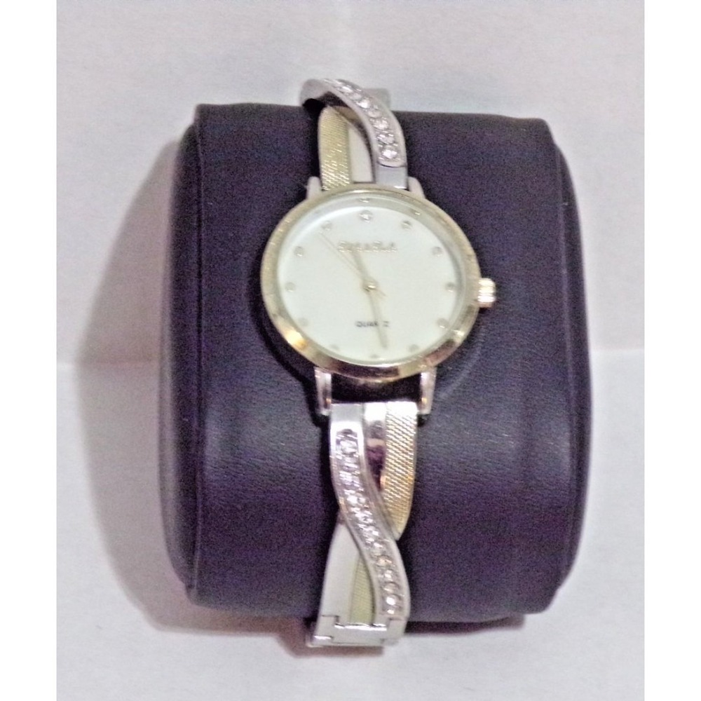 Peck &‎ Peck Silver & Gold Rhinstone Quartz Ladies Wristwatch PCP1659 7" Band